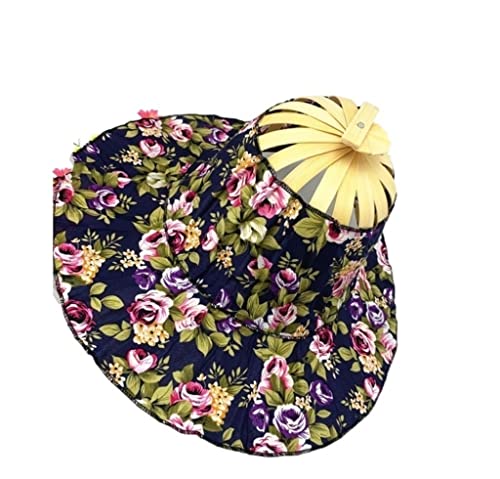 BOGAZY Abanico Plegable Abanico Plegable para Mujer, 2 En 1, Abanico De Mano, Sombrero para El Sol, Estampado Floral, Abanico De Bambú De Estilo Chino Plegable Abanico Mano(A7)