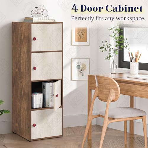Image of ABOUT SPACE Wooden Cabinet - 4 Tier Storage Cabinet for Living Room with Magnetic Door, Space Saving Book Self for Home, Engineered Wood Kitchen Crockery Unit (Walnut - L 38 x B 38.5 x H 133 cm)