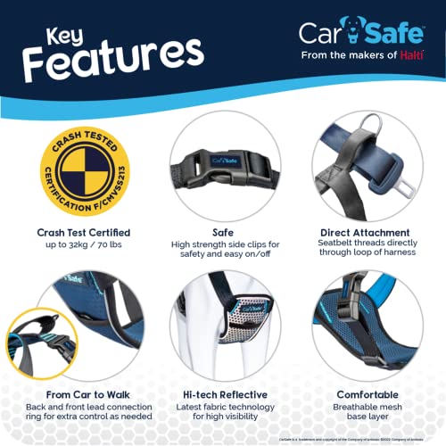 Image of CarSafe Crash Tested Dog Safety Harness - Crash Tested to 32Kg /70lbs, Safely Secure Dog in the Car, Comfortable and Padded Design. for Toy, Small, Medium and Large Dogs (Size Small)