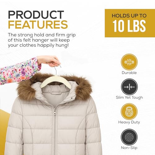 Image of Techzoo 50 Pack New Premium Quality Velvet Hangers Ultra Thin Non Slip Adult Felt Space Saving Hangers for Closet Heavy Duty Coat Pants Jackets Dress Hangers 360 Swivel Hook Hold Upto 10 lbs Ivory