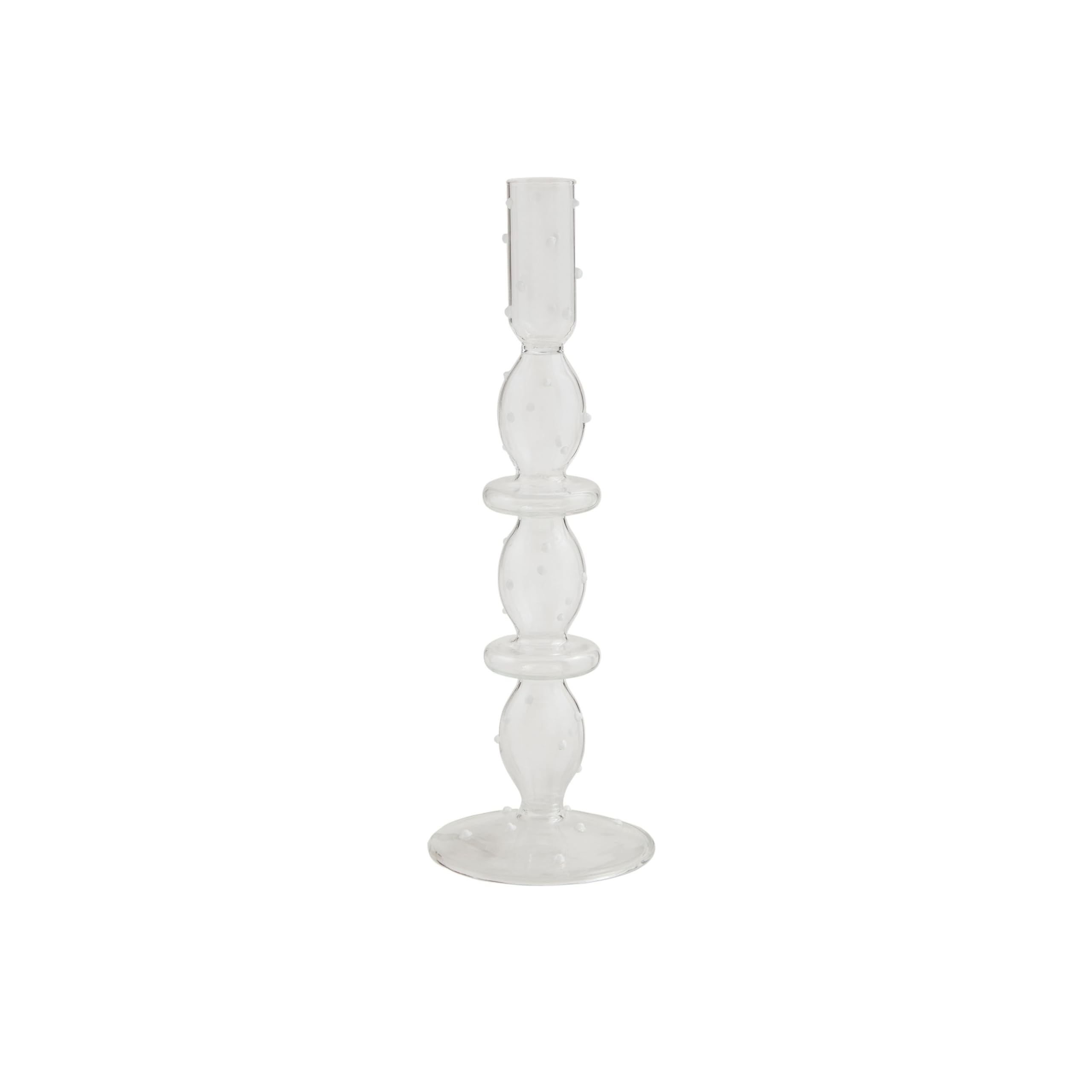 Grand bougeoir en verre pointillé Mud Pie 22,9 cm photophore transparent