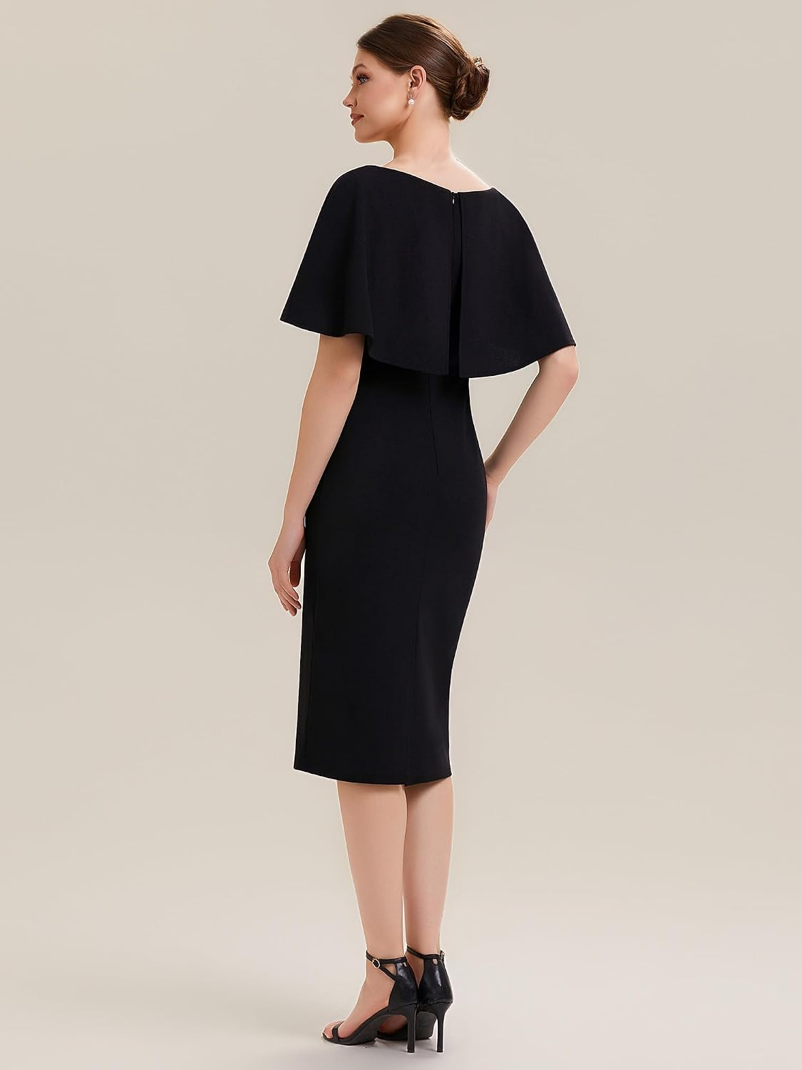 Ever-Pretty Women's V-Neck Cape Sleeves Cocktail Wedding Guest Dress Midi Stretchy Crepe Semi Formal Dresses 02688