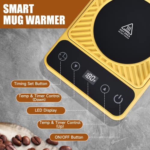 Image of Mug Warmer - Electric Coffee Mug Warmer with Timer | Coffee Cup Warmer for Desk Auto Shut Off,Smart 6-Temperature Control, Coffee Accessories for Coffee Lovers, Yellow