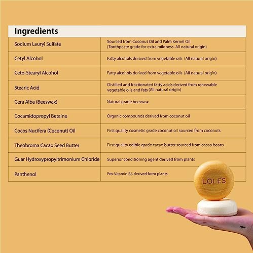 LOLE’S Shampoo- und Conditioner-Bar, 2-in-1 mit Kokosöl für normales Haar, Volumen & Stärke, 99% natürlichen Ursprungs, nachhaltig gewonnen, 100 g