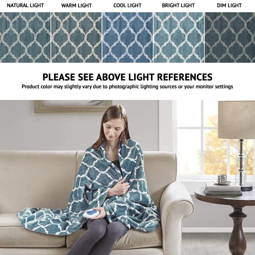 Beautyrest Ogee Printed Plush Electric Blanket For Cold Weather, Fast Heating, Auto Shut Off, Virtually Zero Emf, Multi Heat Setting, Ul Certified, Machine Washable, Teal Oversized Throw 60X70 #TOP1