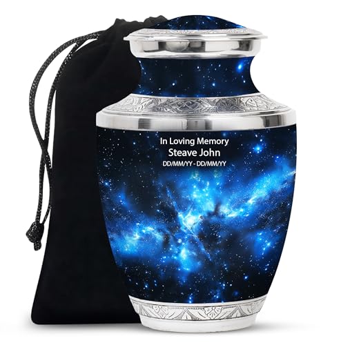 Image of Nebula Large Funeral Urns - Burial Urn for Adult Ashes - Decorative Adult - Human Remains Urn - Cremation Urn for Men & Women - 10 Inch Large with Velvet Bag