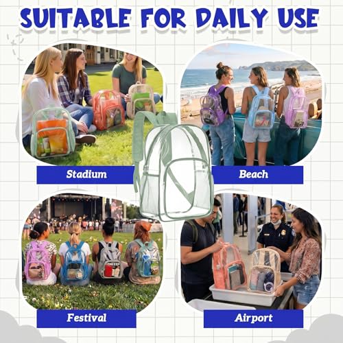 Image of Amylove 24 Pcs Clear Backpack bulk for Stadium Events Heavy Duty PVC Transparent Bookbag for College Workplace Security (17 Inches,Morandi)