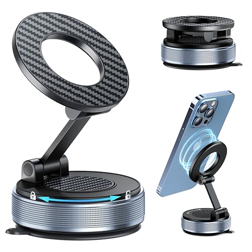 KSYER Car Phone Holder for Magsafe, Foldable Suction Cup Phone Mount 360° Adjustable Vacuum Magnetic Phone Holder, Cell Phone Holders for Your Car Compatible with iPhone 17 Pro Max 16 15 14 13 12