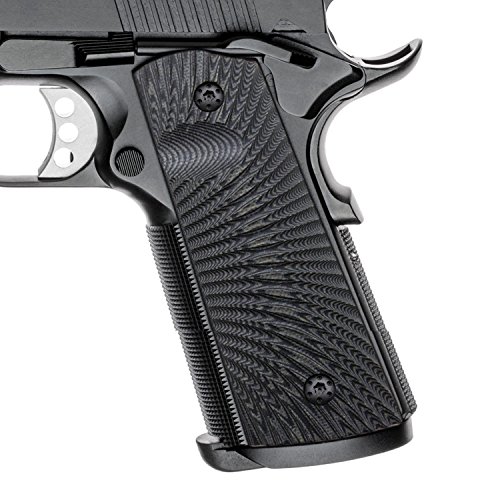 Cool Hand 1911 Grips, Magwell Cut, Full Size(Government/Commander), Sunburst Texture,G10, Ambi Safety Cut Grey/Black