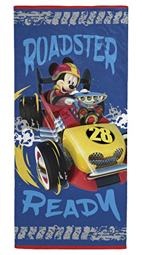 Disney Mickey Mouse Roadster Racer Kids Bath/Pool/Beach Towel - Featuring Mickey Mouse - Super Soft & Absorbent Fade Resistant Cotton Towel, Measures 28 inch x 58 inch (Official Disney Product)