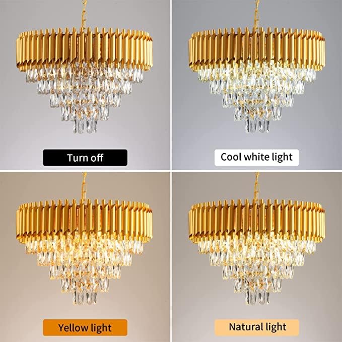 Image of DREAMY DESIGNS Chandelier Lights for Ceiling Gold 600MM 5-Tier K9 Crystal Chandeliers for Living Room with LED Plate Included Ceiling Light for Hall Modern Jhumar Designer Bedroom and Dining Room
