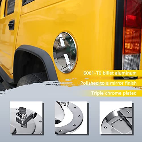 Silver Heavy Duty Barrel Lock Aluminum Exterior Accessories Chrome Locking Fuel Filler Door Gas Cap Tank Cover For Hummer H2 2003-2009 #TOP4