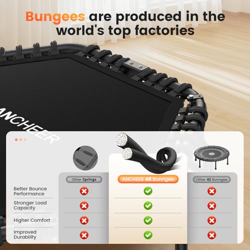 ANCHEER 50" Foldable Fitness Trampoline for Adults & Kids, 550 lbs Capacity Bungee Rebounder with Adjustable Handle, Quiet Cardio Workout Equipment for Home Gym, Low Impact Training Indoor/Outdoor Use — view 3