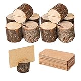 Toncoo Wood Place Card Holders, 10Pcs Premium Rustic Table Number Holders and 20Pcs Kraft Table Place Cards, Wood Photo Holders, Ideal for Wedding Party Table Name and More