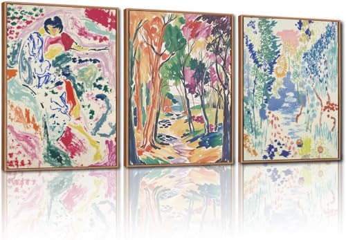 TOARTi Matisse Gallery Framed Canvas Wall Art Set,Large Museum Exhibition Wall Decor,Colourful Abstract Matisse Garden Wall Painting,Modern Matisse Forest Art Prints For Living Room,Bedroom 12x16 x3