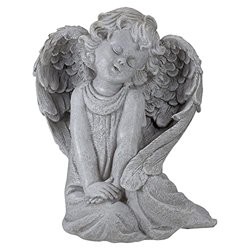 Northlight 8.75" Gray Sitting Angel with Wings Outdoor Garden Statue #1