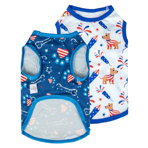 Image of CuteBone Dog Shirts 2-Pack Soft Pet Clothes Breathable Summer Vest for Small Puppy and Stretchy Cat Apparel