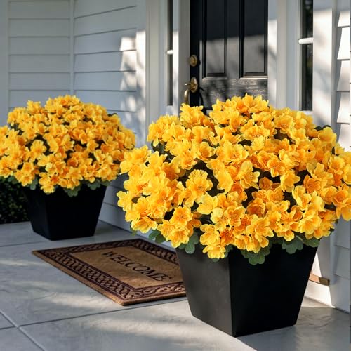 Juxdp 8 Bundles 14 Artificial Camellia Fake Silk Bouquet Flowers(Yellow)