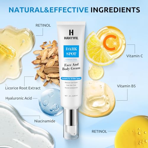 HANYWIL Dark Spot Remover for Face & Body Serum, Dark Spot Corrector Cream for Face & Body, Rapid Fade Treatment for Sun Spots, Age Spots, Melasma, Dermatologist-Tested Skin Tone Evenser(2.0 Fl Oz)