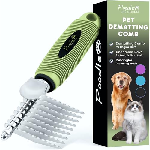 Poodle Dematting Fur Rake Comb Brush for Dogs and Cats - Long 2.5' Steel Safety Blades Metal Comb...