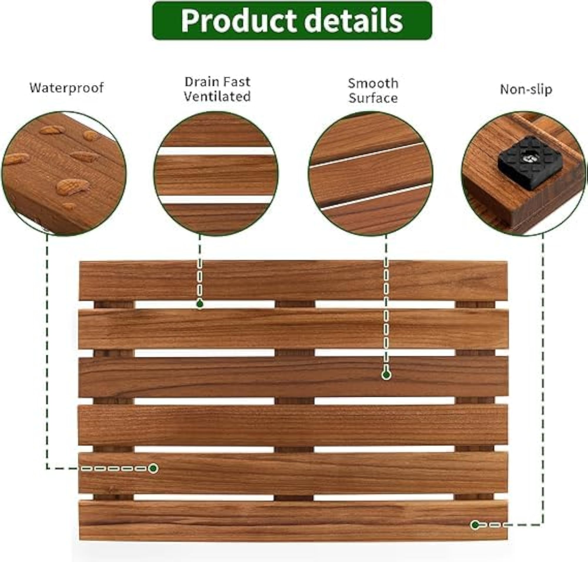 Luxury Non-Slip Wooden Shower Mat