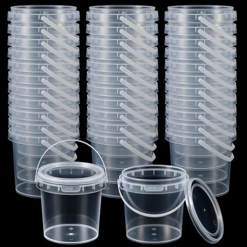 Image of Maxcheck 30 Pcs Plastic Bucket with Lids and Handles Bulk, 40oz, Clear