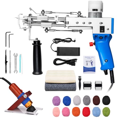 ZOWWFAST Tufting Gun Kit with Carpet Trimmer & Yarn & Tufting Cloth Rug Tufting Kit for High-Speed Weaving of Carpets Rug Gun Machine Kit DIY Tools Blue