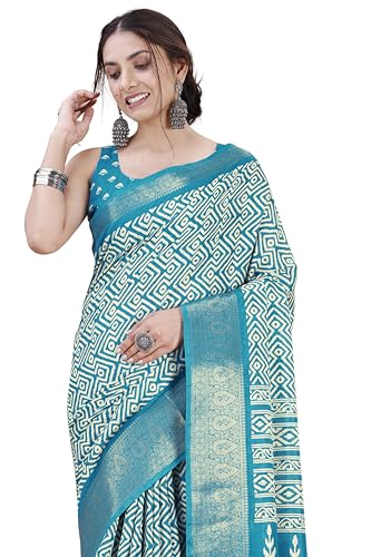 Image of MIRCHI FASHION Women's Cotton Blend Bagru Batik Blocks Printed Saree with Blouse Piece