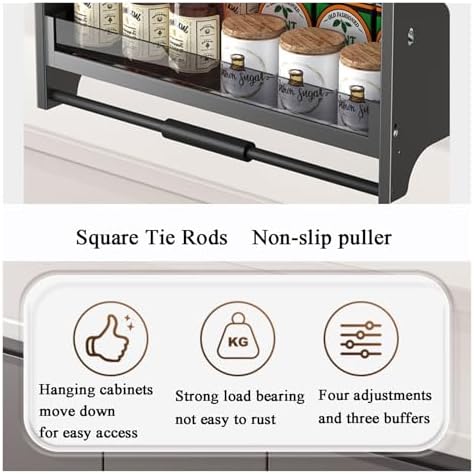 Adjustable Pull Down Shelf Organizer for Cabinets - 22" Height & 12" Depth, Kitchen Storage Solution for Easy Access & Space Efficiency, Perfect for Home Organization