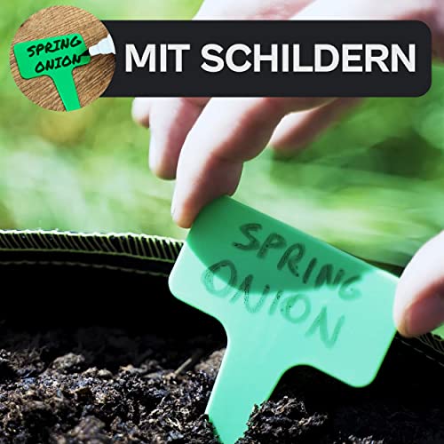 Foto von Praknu 3X Pflanzsack 60L aus Vliesstoff mit Pflanzenstecker zum Beschriften - Groß und mit Griff - Für Kartoffel, Tomaten