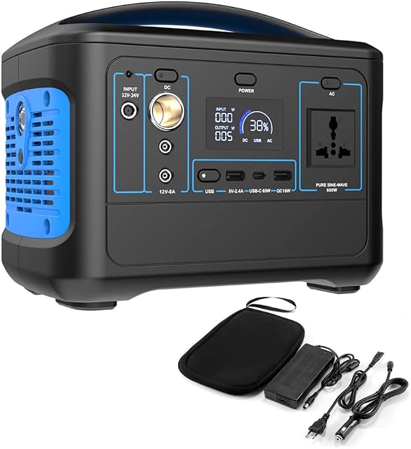 Solar Generator 540WH Portable Power Station 230V/600W Mobile Power Supply with LCD Display for RV, Car Travel, Outdoor Activities such as Camping, Barbeque, Party Garden(Blue)