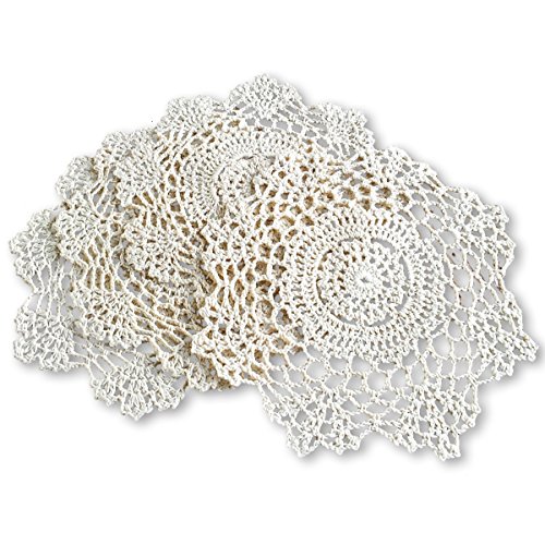 Gracebuy Pack of 4PCS Beige 7 Inch Round Handmade Crochet Lace Placemats Coasters