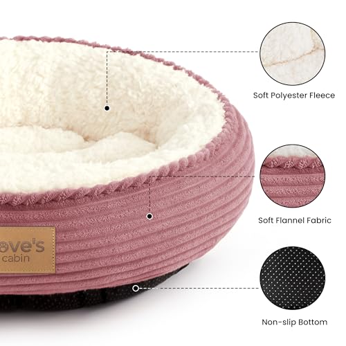 Love's cabin Round Donut Cat and Dog Cushion Bed, 20in Pet Bed for Cats or Small Dogs, Anti-Slip & Water-Resistant Bottom, Super Soft Durable Fabric Pet beds, Washable Luxury Bed Dusty Rose Stripe by Love's cabin - Used condition - Image 2