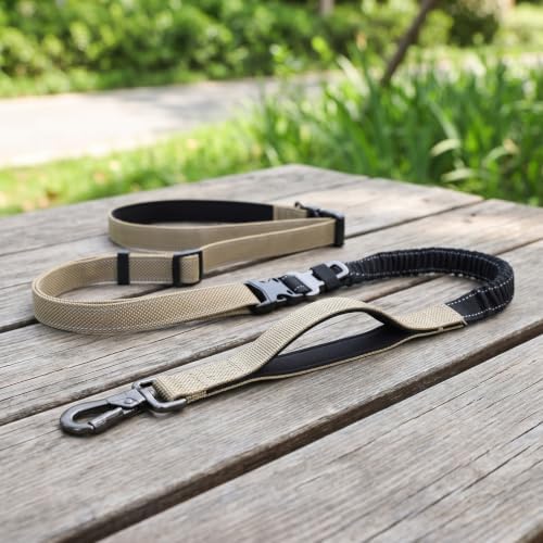 Bothyi Reflective Leash Multi Function Dog No Hands Traffic Two Dog with Shock Absorbing Bungee Adjustable Nylon with and Waist Belt Loop, Red, Width 2cm, Length 145-240cm - 3