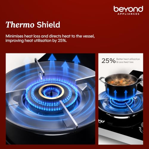 Image of Beyond Appliances Quantum 4 Burner | Gas Saver Stove| 10 Year Warranty I Auto Ignition | 77% Energy Efficient| Full Brass burners | Toughened Glass | LPG & PNG CompatibleI ISI Certified