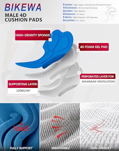 Bikewa Shorts masculinos de ciclismo com alças de silicone acolchoadas para ciclismo para bicicleta