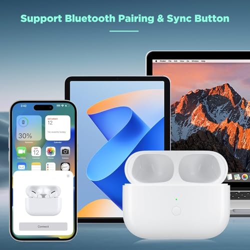 Image of Wireless Charging Case Replacement Compatible with AirPod Pro 1st & 2nd Generation, AirPod Pro 2 Charging Case with Bluetooth Pairing Sync Button,White(No Headphones)