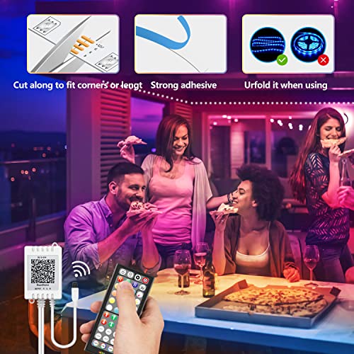 Nexillumi 132Ft Led Lights For Bedroom Music Sync Color Changing Rope Strip Lights 44-Key Remote, 5050 Rgb Light Strips(App+Remote+Mic) #TOP4