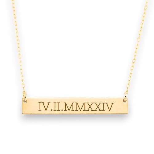 Miniatura 9 de Roman Numeral Bar Necklace, Coordinates Jewelry, 1.5" Horizontal Name Plate Necklace in 14K Gold Fill, 925 Sterling Silver, 14K Rose Gold fill,