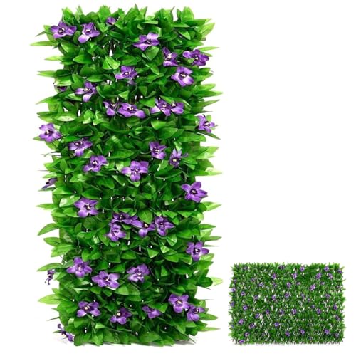 Clôture de lierre artificiel extensible avec feuilles et fleurs violettes - Panneaux de treillis extensibles pour jardin, balcon, extérieur - 40 cm x 200 cm