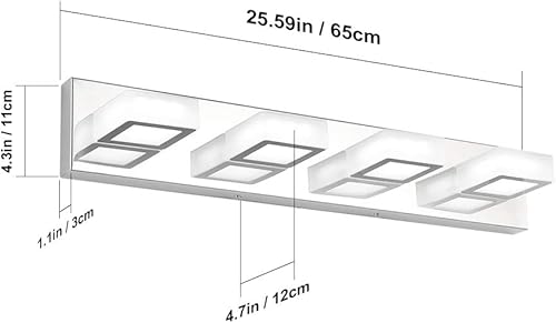 Miniatura 3 de Ralbay - Moderno accesorio de iluminación LED, para tocador de baño, con 4 luces, de acrílico, ideal para instalar sobre el espejo y en la pared del