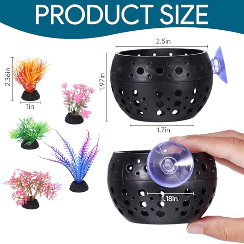 Image of Betta Fish Hideout, Betta Fish Tank Accessories with Suction Cups and 5 Fake Aquatic Plants, Aquarium Decor Accessory for Small Shrimps to Hide and Rest(Black)