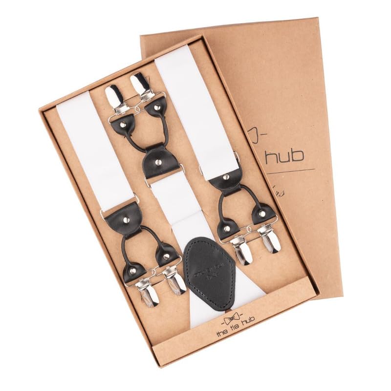 Image of The Tie Hub Suspenders for Men Elastic Adjustable Y Back Braces with Strong Metal Clips for Wedding Formal Office Wear