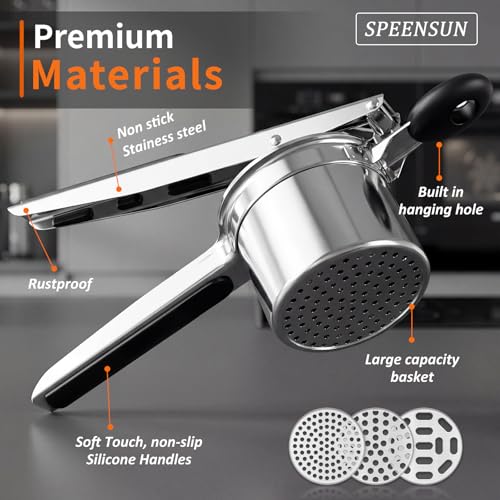 SPEENSUN Upgraded Potato Ricer with 3 Interchangeable Discs - Heavy Duty Stainless Steel for Fluffy Mashed Potatoes and Baby Food - Image 5