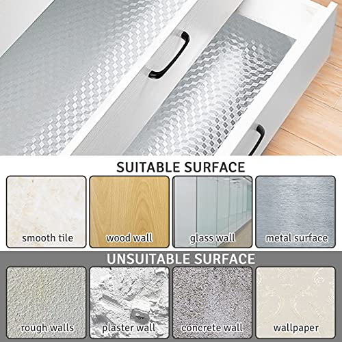 Zomine Kitchen Backsplash Stickers,15.7X196.9 Inch, Self Adhesive Shelf Liner Drawer Liner Peel And Stick Foil Wallpaper Cabinets Shelf Sticker (Cube Texture-Silver) #TOP6