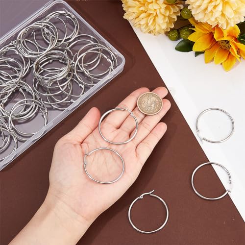 SOFPLATE 1 Box 40mm 60pcs Large Hoop Earring Findings Silver Beading Hoops Stainless Steel Dangle Circle Earring Findings Hoop Earrings Open Earring Hoops For Jewellery Making Supplies Diy Craft - Image 3