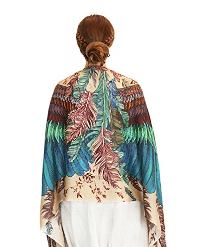 Bird Feathers Hand Painted & Printed Pure Cotton Shawl Scarf (Exotic Wings) #TOP1