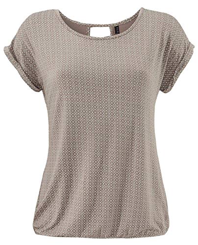 FLEASEE Damen T-Shirt Rundhals Kurzarmshirt mit Allover Druck Sommer Bluse Casual Top