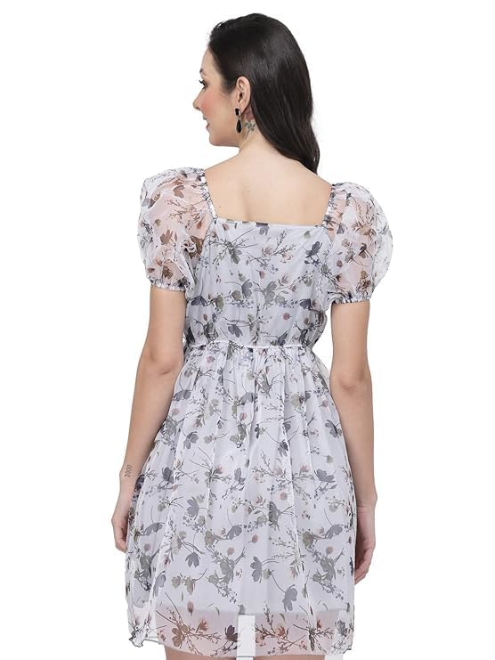 Image of Women Floral Organza Skater Dress Fit & Flare Short Dress Knee Length,Sizes S-XXL