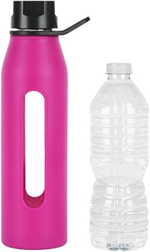 Takeya 22 Ounce Classic Glass Water Bottle with Silicone Sleeve and Twist Cap, Fuchsia